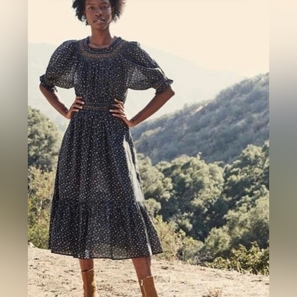 Doen Isidore Dress Midi Black Park Monceau Floral Size Small - Picture 7 of 7